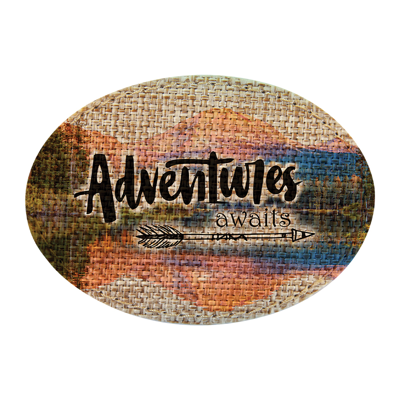 3 1/2' x 2 1/2' jute sublimeerbare ovale patch met lijm
