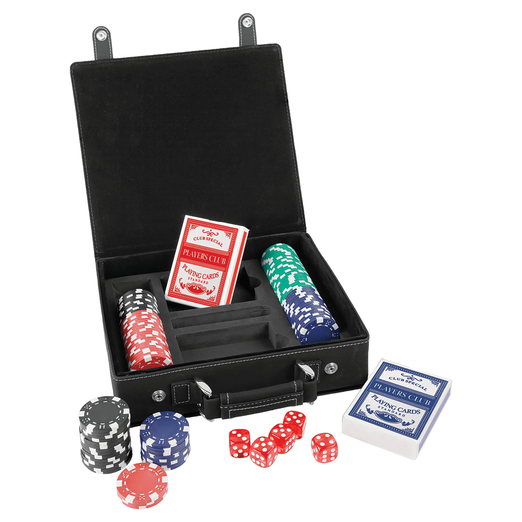 Laserbare kunstleren poker-, kaart- en dobbelstenensets