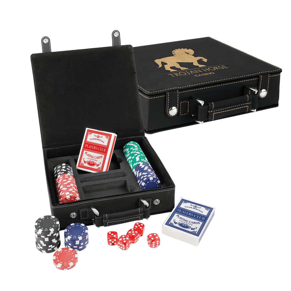 Laserbare kunstleren poker-, kaart- en dobbelstenensets