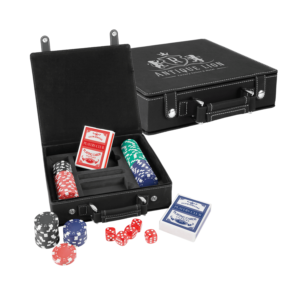 Laserbare kunstleren poker-, kaart- en dobbelstenensets