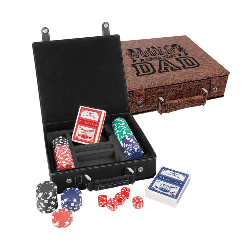 Laserbare kunstleren poker-, kaart- en dobbelstenensets