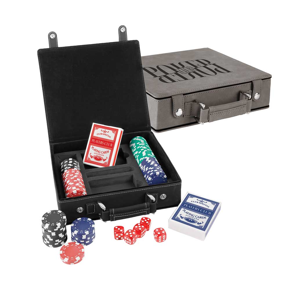 Laserbare kunstleren poker-, kaart- en dobbelstenensets
