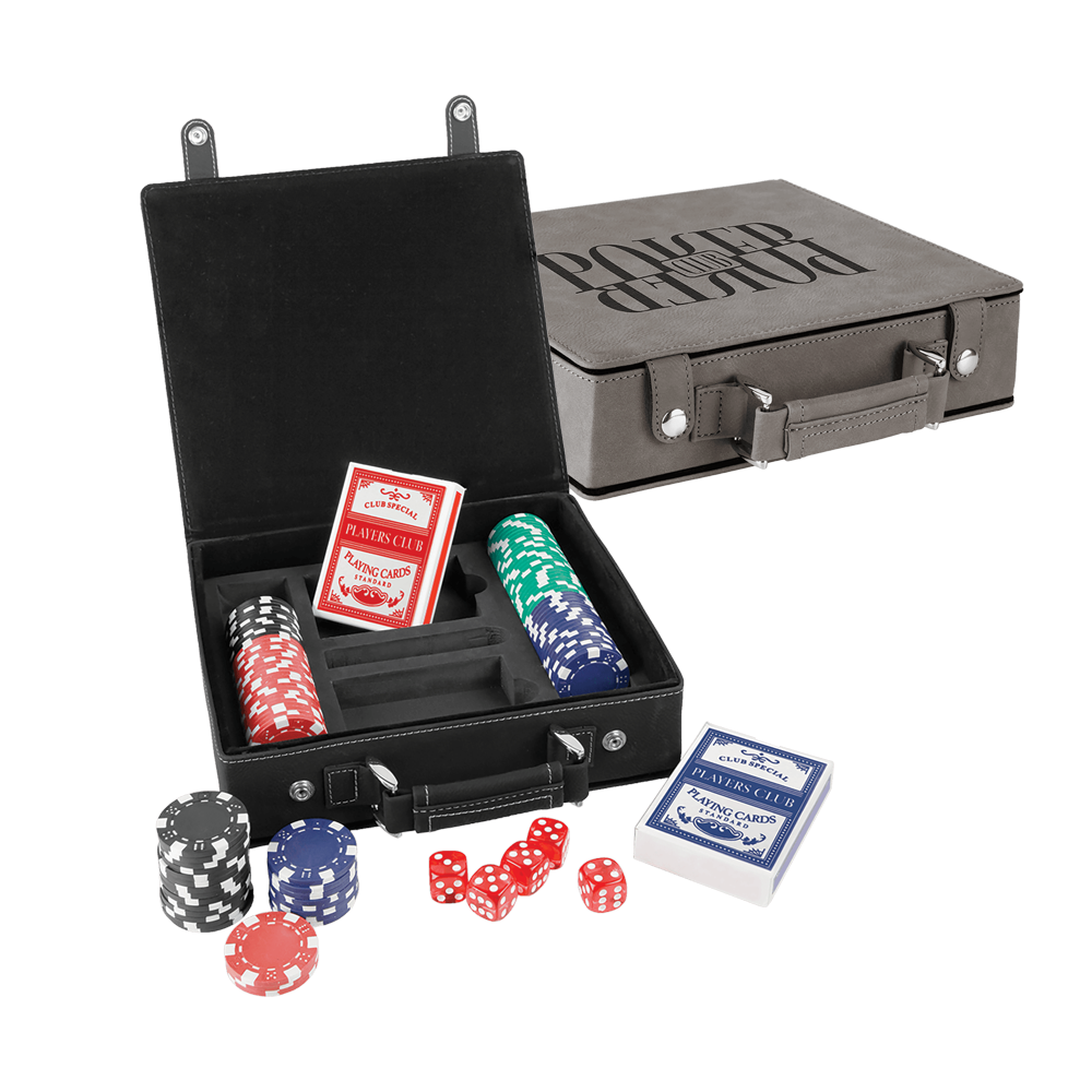 Laserbare kunstleren poker-, kaart- en dobbelstenensets
