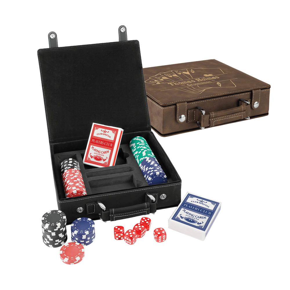 Laserbare kunstleren poker-, kaart- en dobbelstenensets