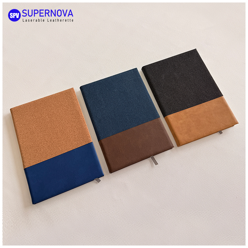 Gesplitst laserbaar notitieboekje van kunstleer en canvas Gesplitst laserbaar notitieboekje van kunstleer en canvas