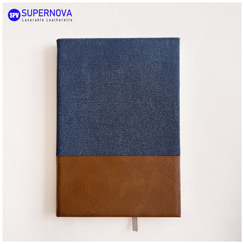 Gesplitst laserbaar notitieboekje van kunstleer en canvas Gesplitst laserbaar notitieboekje van kunstleer en canvas