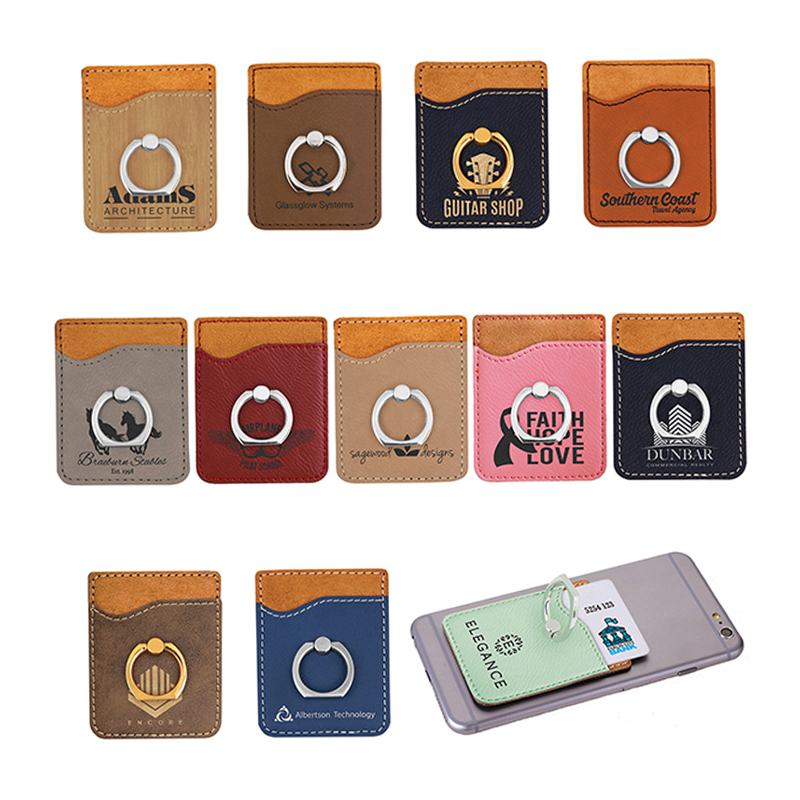 Laserbare kunstleren telefoonportemonnee met ring