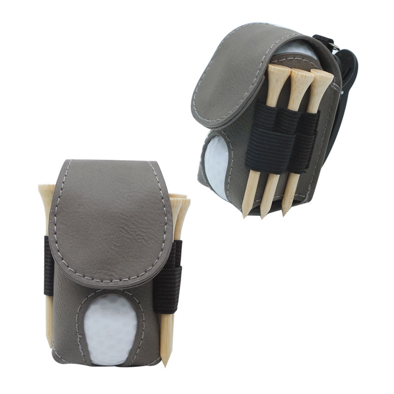 Laserbare kunstleren golfbalhouder met 5 houten tees