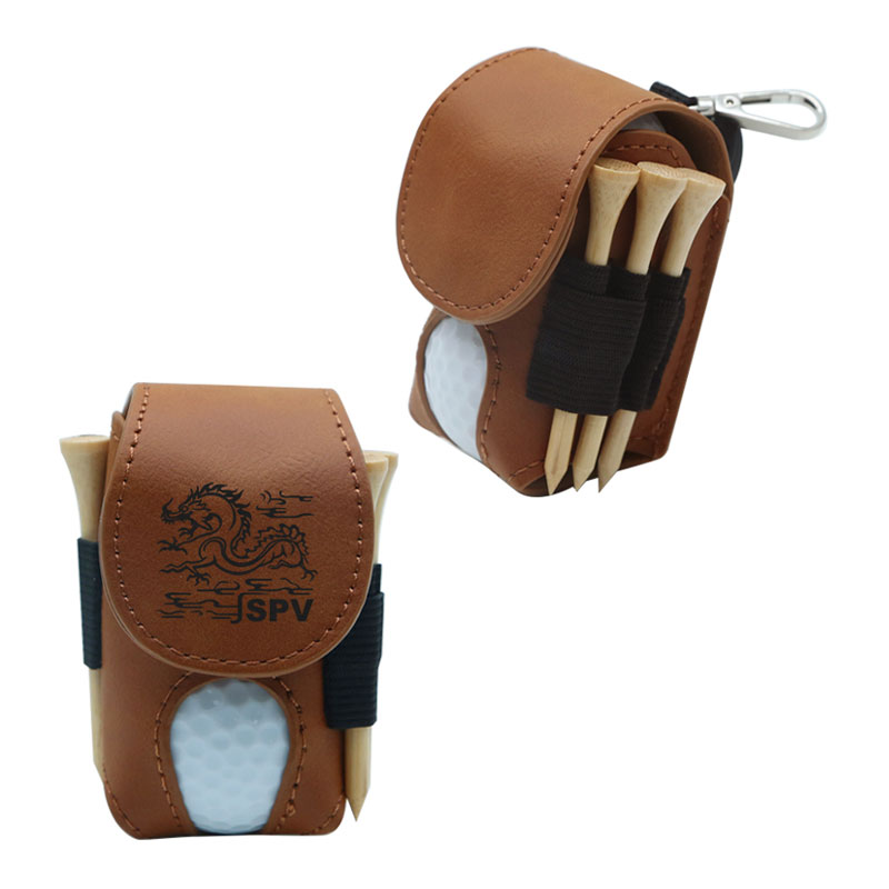 Laserbare kunstleren golfbalhouder met 5 houten tees