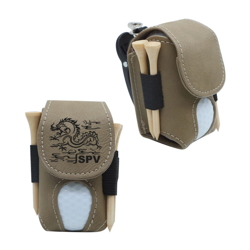 Laserbare kunstleren golfbalhouder met 5 houten tees