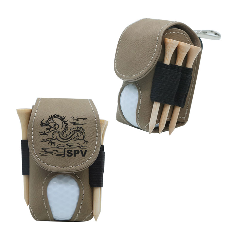 Laserbare kunstleren golfbalhouder met 5 houten tees