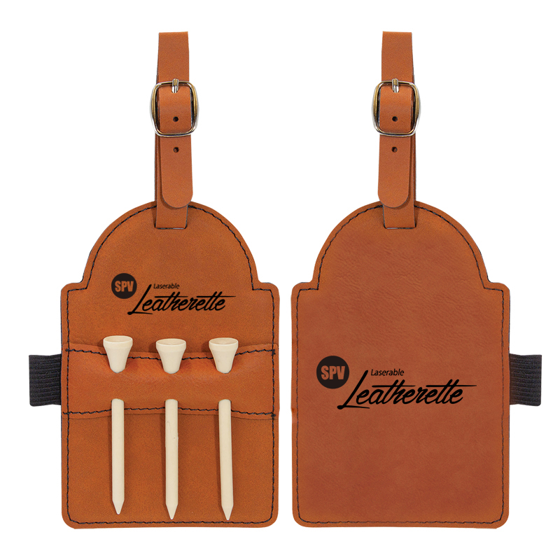Laserbare kunstleren golftastag met tees Laserbare kunstleren golftastag met tees