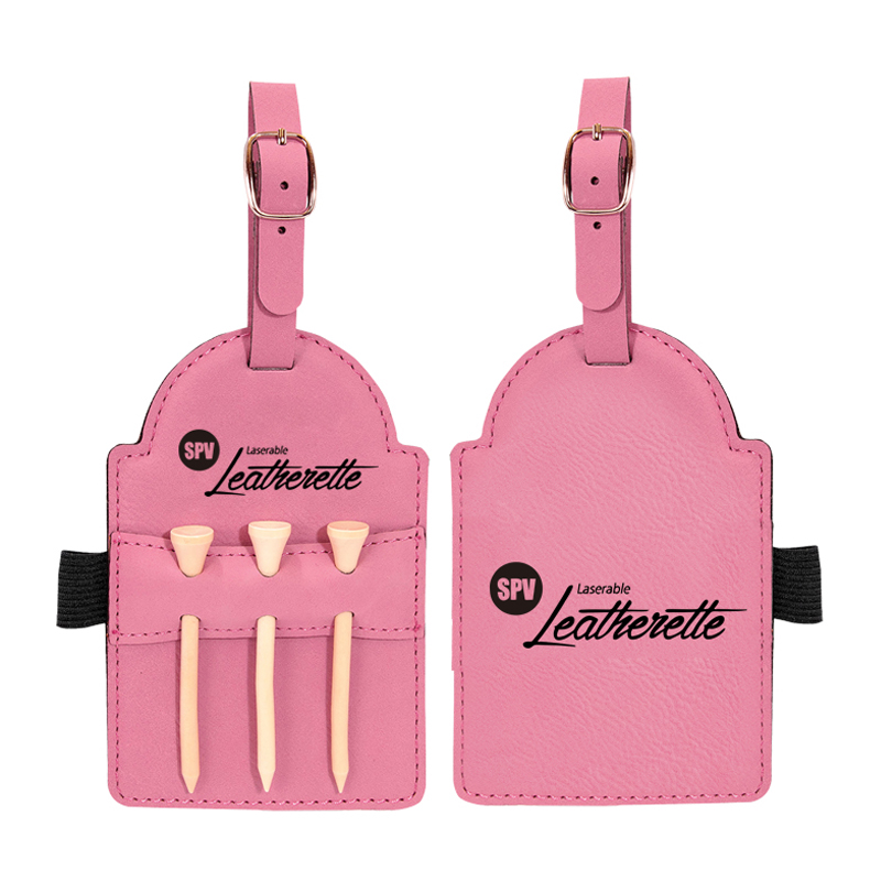 Laserbare kunstleren golftastag met tees Laserbare kunstleren golftastag met tees