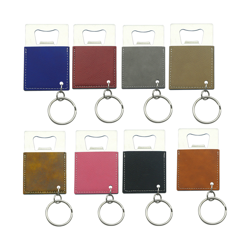 Laserbare kunstleer rechthoekige flesopener sleutelhanger Laserbare kunstleer rechthoekige flesopener sleutelhanger