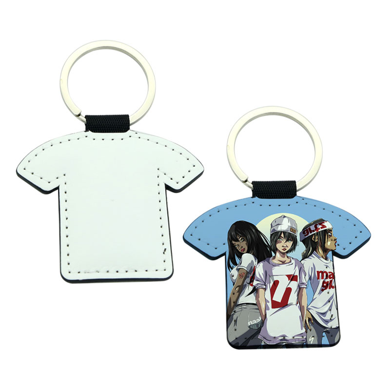 Sublimatie PU lederen T-shirt vorm sleutelhanger - dubbelzijdig bedrukt Sublimatie PU lederen T-shirt vorm sleutelhanger - dubbelzijdig bedrukt