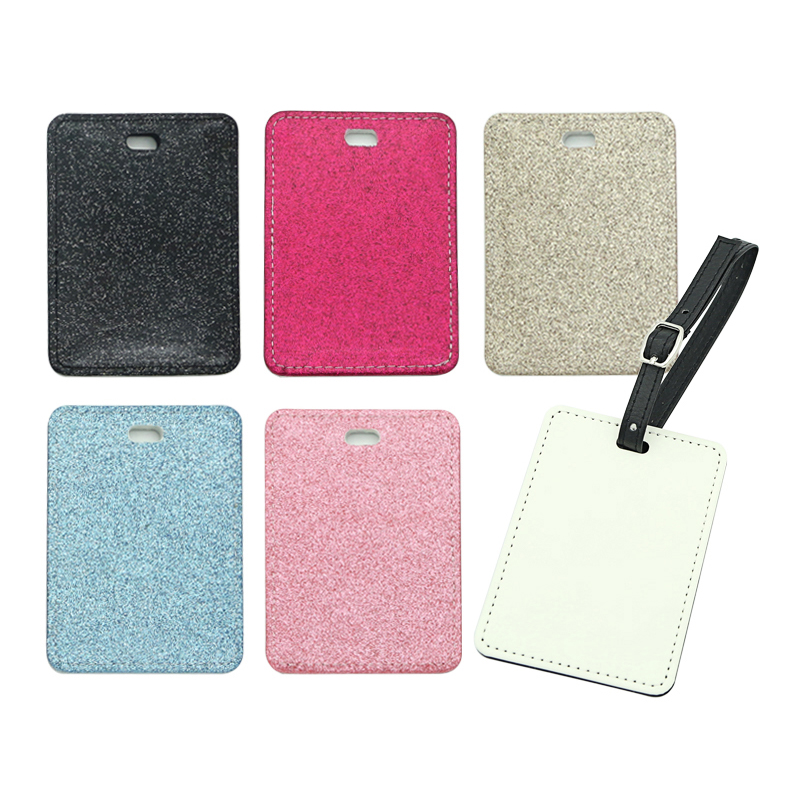 Sublimatie glitter lederen bagagelabel, enkelzijdig bedrukbaar Sublimatie glitter lederen bagagelabel, enkelzijdig bedrukbaar