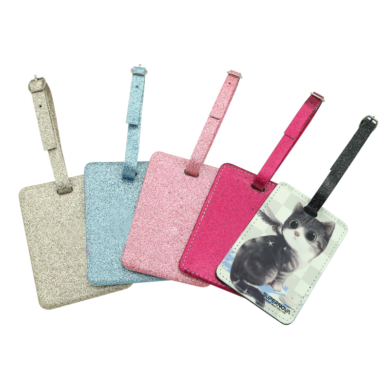 Sublimatie glitter lederen bagagelabel, enkelzijdig bedrukbaar Sublimatie glitter lederen bagagelabel, enkelzijdig bedrukbaar