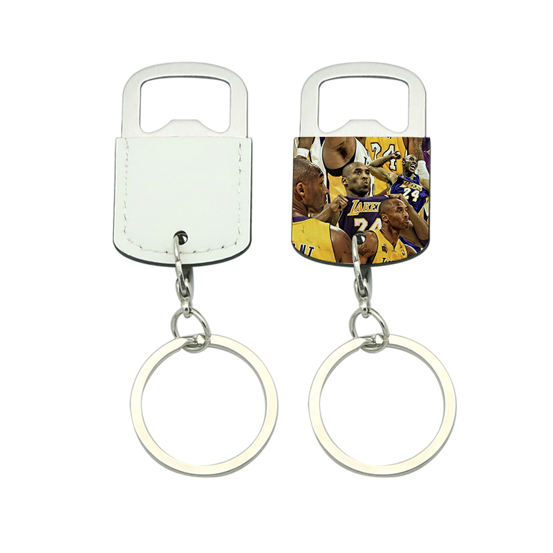 Sublimatie kunstleer roestvrijstalen flesopener sleutelhanger Sublimatie kunstleer roestvrijstalen flesopener sleutelhanger